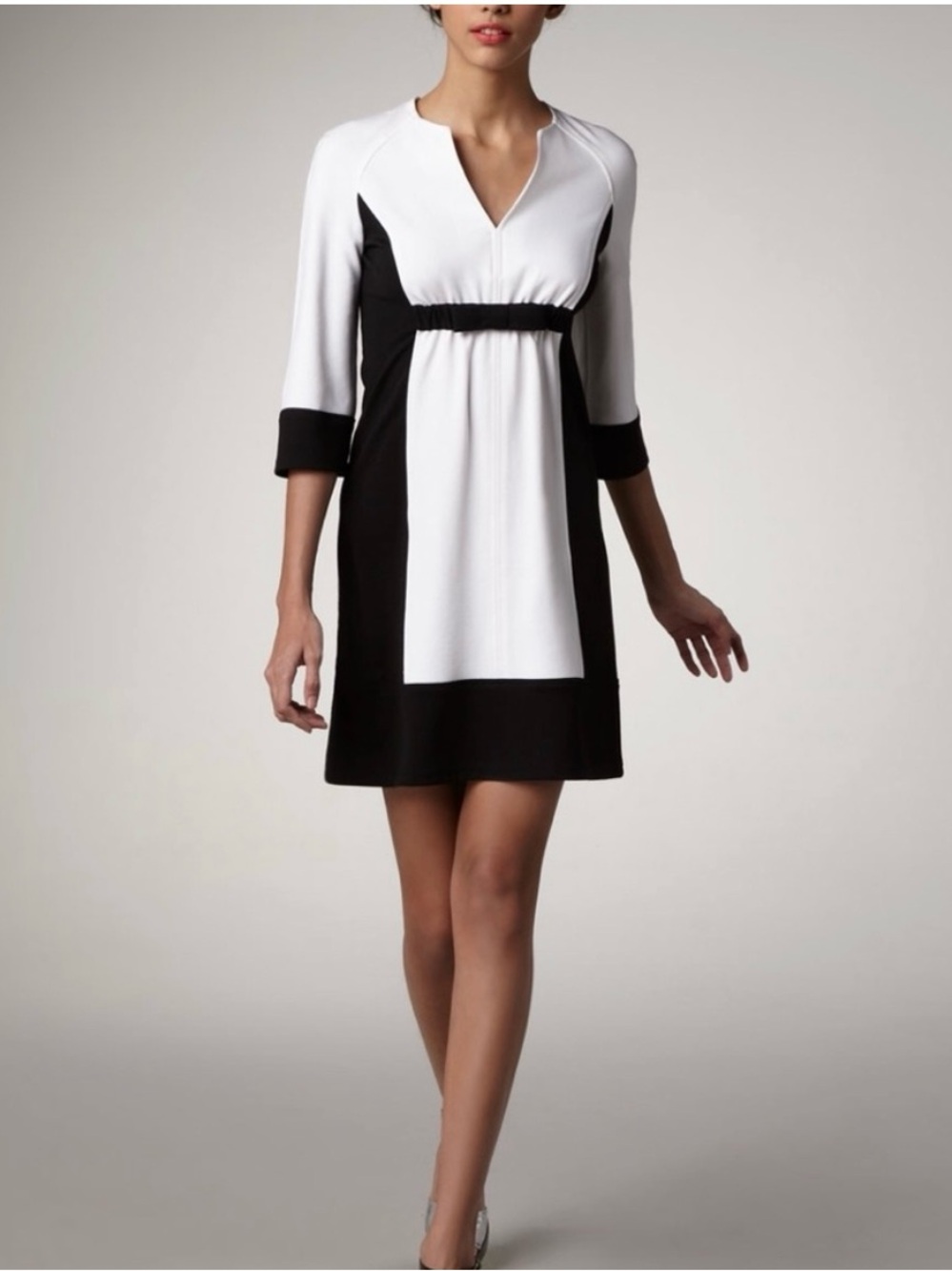 Nanette Lepore Black and White Colorblock Long Sleeve Dress with Cuff Detail